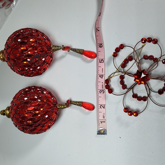 Set of 3 red jewel Christmas tree ornaments - Picture 8 of 8